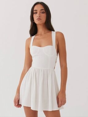 Peppermayo Linen Mini Dress 6 Small White